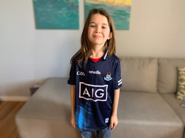 Aodhan Sinclair models the jersey, from his favourite Irish football team, that his mother got him for his 10th birthday.