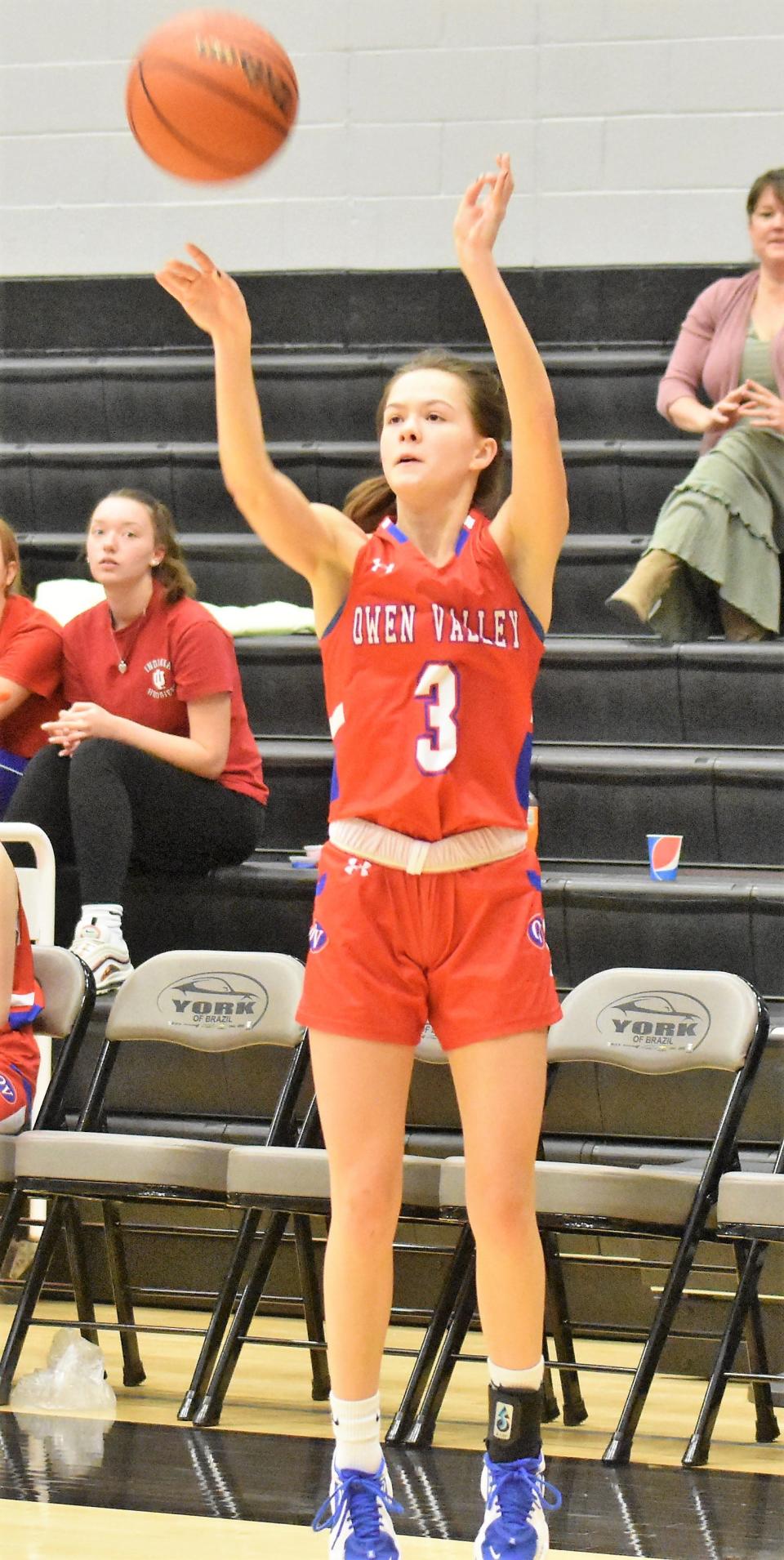 Senior guard Kyndall Drake shoots for three in the second half of the Lady Patriots' game at Northview. Drake finished with 13 points.