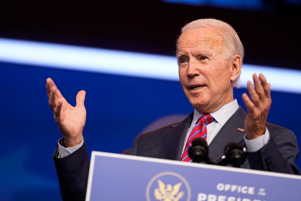 President-elect Joe Biden speaks about jobs at The Queen theater on Dec. 4 in Wilmington, Del.