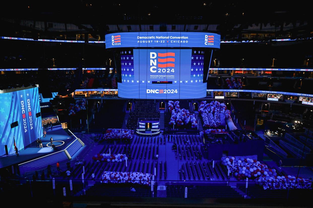 An inside look at the stage for the 2024 Democratic National Convention