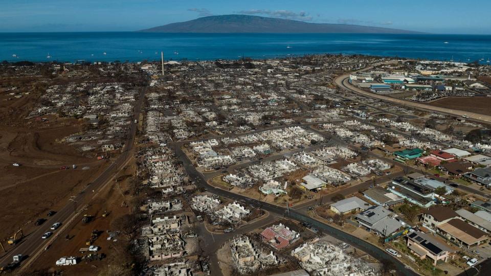 PHOTO: A aerial view of the burned areas in the aftermath of a wildfire in Lahaina, Hawaii, Aug. 17, 2023. (Jae C. Hong/AP)