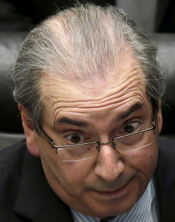President of the Chamber of Deputies Eduardo Cunha reacts during a session at the Chamber of Deputies in this file photo in Brasilia, Brazil April 16, 2016. REUTERS/Ueslei Marcelino/File Photo