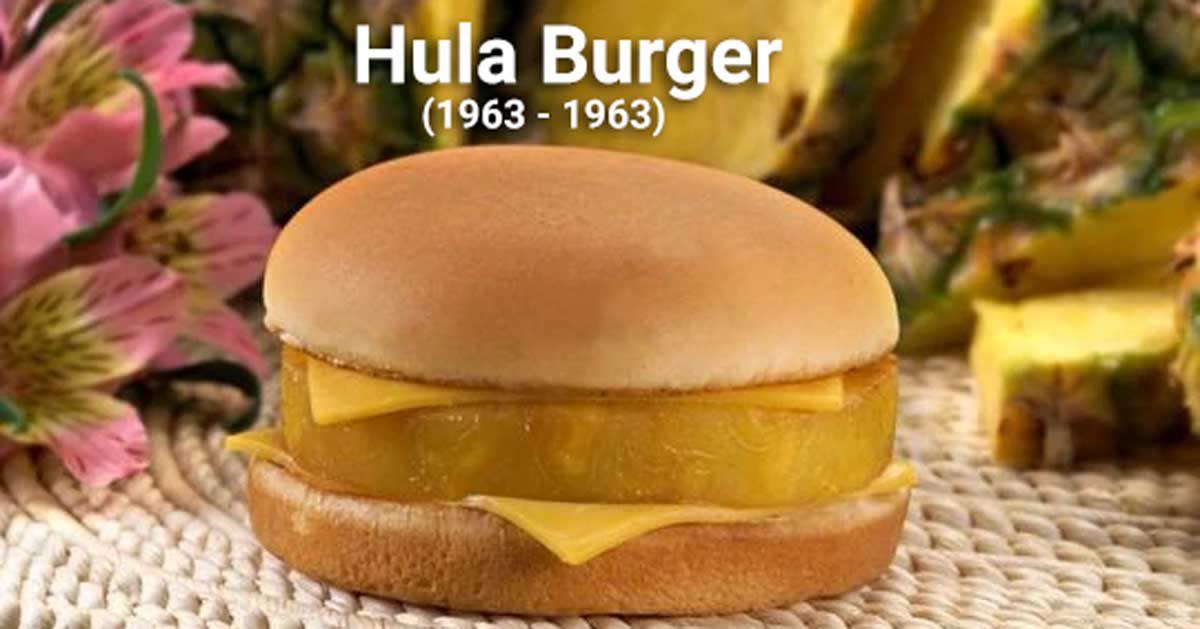 Picture of a McDonald's Hula Burger with the dates 1963 - 1963