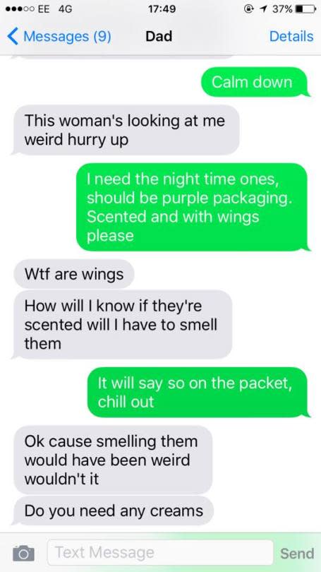 Dad And Daughters Hilarious Texts Go Viral After He Buys Her Pads