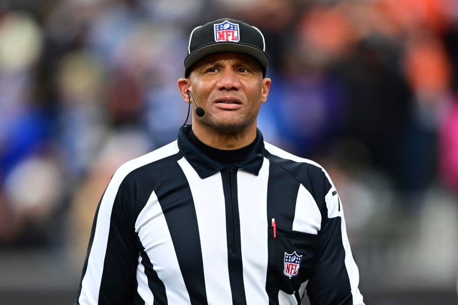 Umpire Terry Killens Jr. (77) during an NFL football game between the Cincinnati Bengals and Indianapolis Colts on Sunday, Dec. 10, 2023, in Cincinnati. (AP Photo/Emilee Chinn)