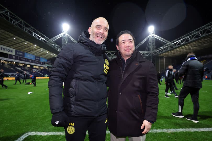 Enzo Maresca celebrates Leicester City's title win with chairman Aiyawatt 'Top' Srivaddhanaprabha