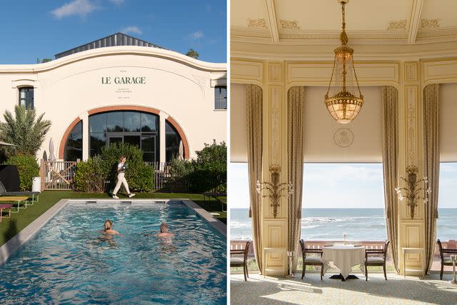 <p>Ambroise Tézenas</p> From left: The pool at Hôtel Le Garage; La Rotonde Côté Maison, the restaurant at Hôtel du Palais Biarritz.