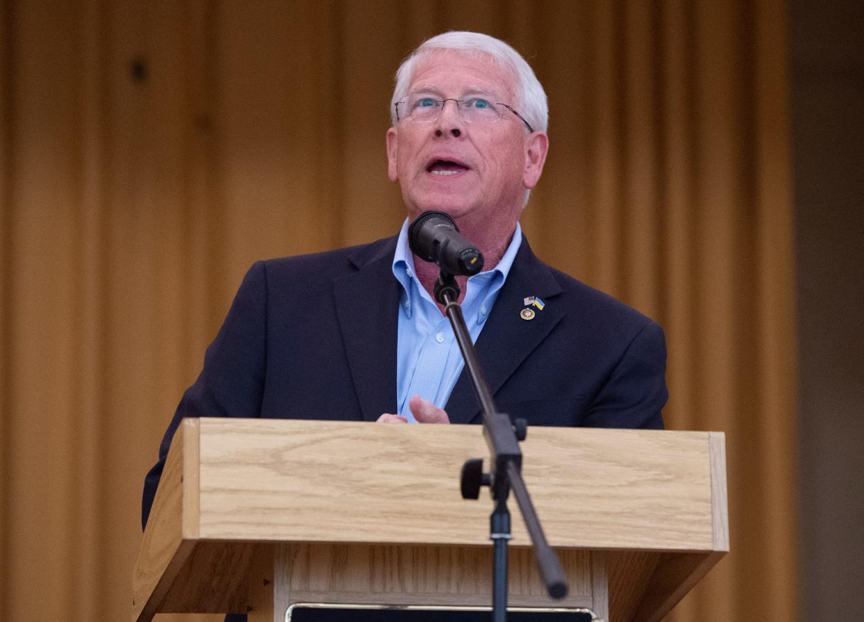U.S. Sen. Roger Wicker (Tupelo-R) seen in this file photo addressing residents of the south Delta gathered at a town meeting held in Rolling Fork to about decades-long failure to install the Yazoo Pumps to mitigate flooding. Wicker announced last year that we was running for reelection.