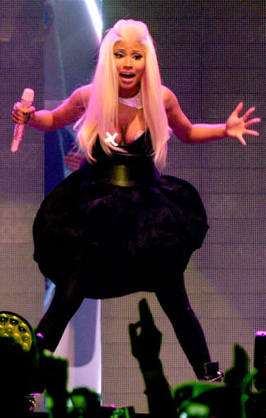 Miss Minaj wore an inadequate dress during her performance at Manchester Area in England last year.