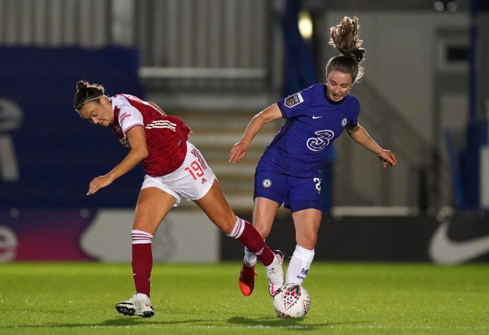 Niamh Charles (right), in action against Arsenal, has impressed with Chelsea.