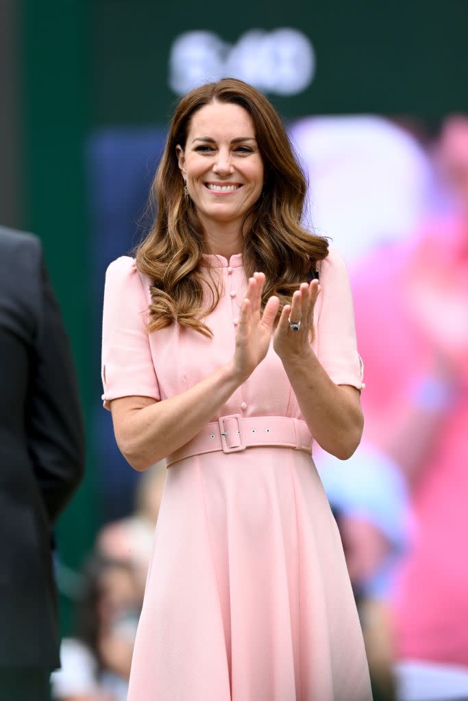 <p>No matter how much wave she adds, though, Kate keeps the rest of her hair sleek and shining, for a style that melds casual cool with a healthy dose of polish a la her style <a href="https://www.townandcountrymag.com/society/tradition/g10241217/royal-family-wimbledon/" rel="nofollow noopener" target="_blank" data-ylk="slk:for Wimbledon;elm:context_link;itc:0;sec:content-canvas" class="link ">for Wimbledon </a>in 2021. <strong><br></strong></p><p><strong>More:</strong> <a href="https://www.townandcountrymag.com/style/beauty-products/news/a3787/kate-middleton-beauty-secrets/" rel="nofollow noopener" target="_blank" data-ylk="slk:Kate Middleton's Favorite Beauty Products;elm:context_link;itc:0;sec:content-canvas" class="link ">Kate Middleton's Favorite Beauty Products</a></p>