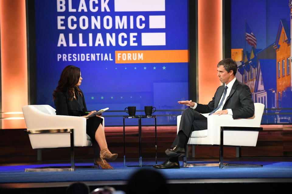 Former Texas Congressman Beto O'Rourke, a Democratic presidential candidate, speaks at a candidate forum on Saturday, June 15, 2019, in Charleston, S.C., sponsored by the Black Economic Alliance. (AP Photo/Meg Kinnard)