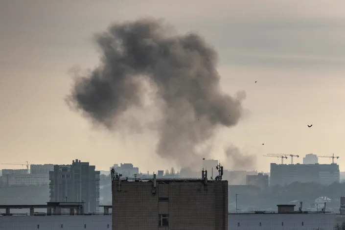 Smoke rises after a Russian missile strike, amid Russia's attack on Ukraine, in Kyiv, Ukraine December 31, 2022. REUTERS/Vladyslav Sodel