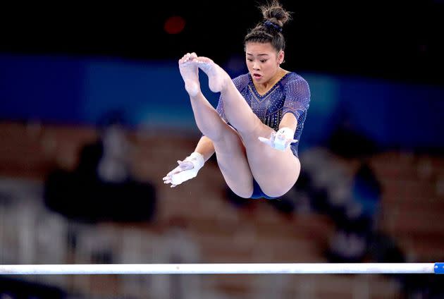 Sunisa Lee scored a 14.500, well below what she often gets on the uneven bars. (Photo: Mike Egerton - PA Images via Getty Images)