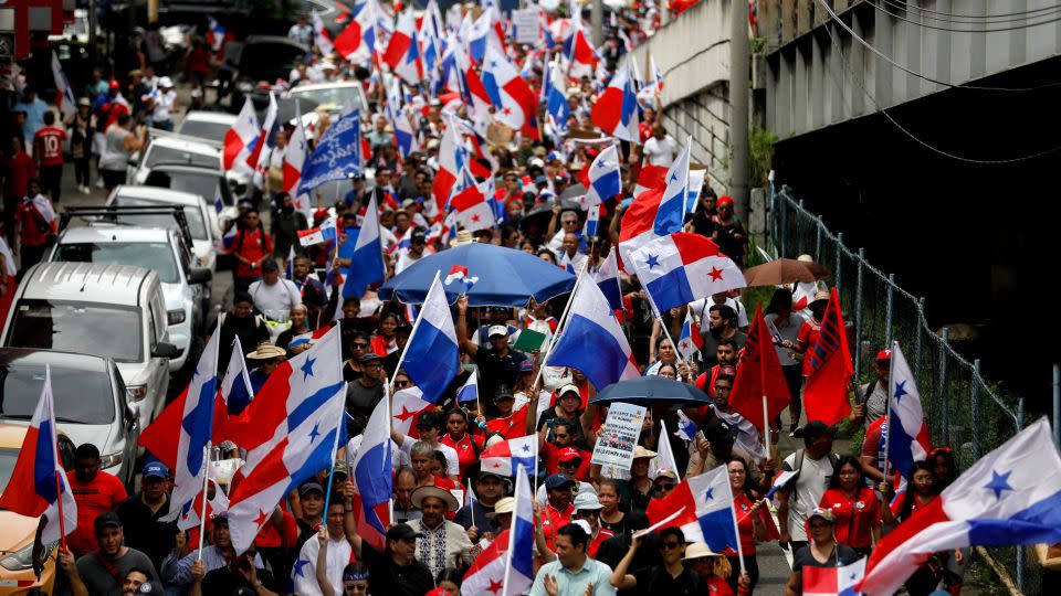 A march against the government contract with Canadian mining company First Quantum and its subsidiary Minera Panama in Panama City on November 3, 2023. - Roberto Cisneros/AFP/Getty Images