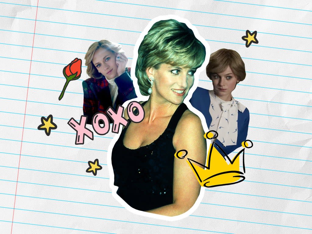 Reina de los memes: la princesa Diana en 1995 y Kristen Stewart (izquierda) en 'Spencer' y Emma Corrin (derecha) en 'The Crown'.  (Pool/Liaison/Getty/iStock/Netflix/STX)