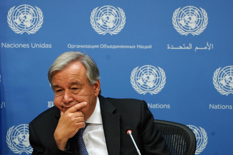 Secretary-General of the United Nations Antonio Guterres speaks to the press at United Nations headquarters in the Manhattan borough of New York, New York, U.S., September 18, 2019. REUTERS/Carlo Allegri