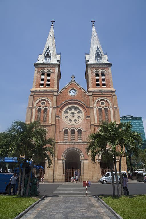 View of the Basilica of Our Lady of The Immaculate Conception, also known as the Saigon Notre-Dame Basilica in Ho Chi Minh City, Vietnam.