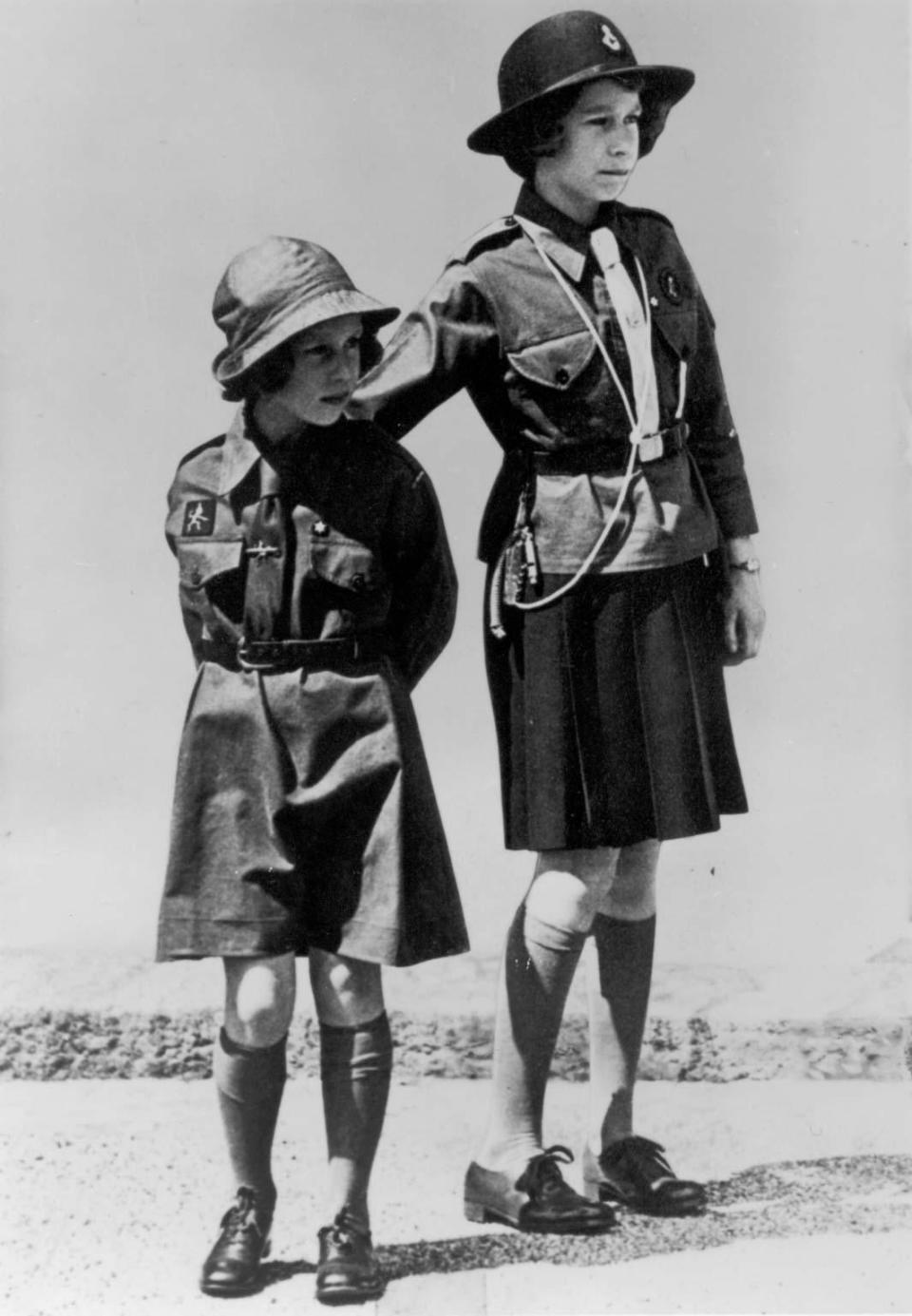 Princess Margaret on the left as a Brownie, in 1937, at about seven years old. (Getty Images)