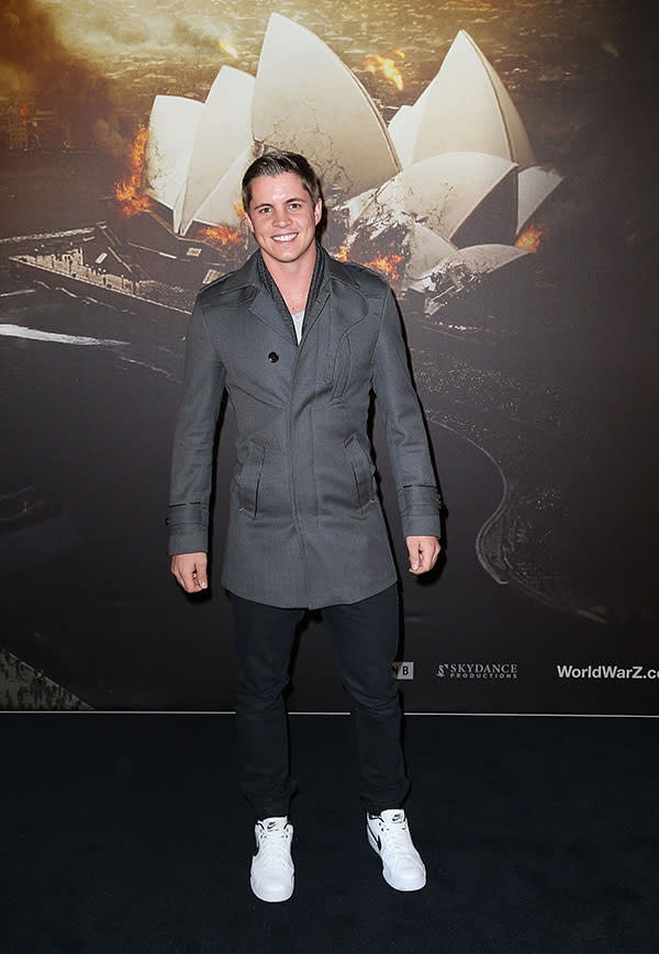 Johnny Ruffo, currently appearing on 'Home & Away', hit the red carpet at the Australian premiere of 'WWZ'.