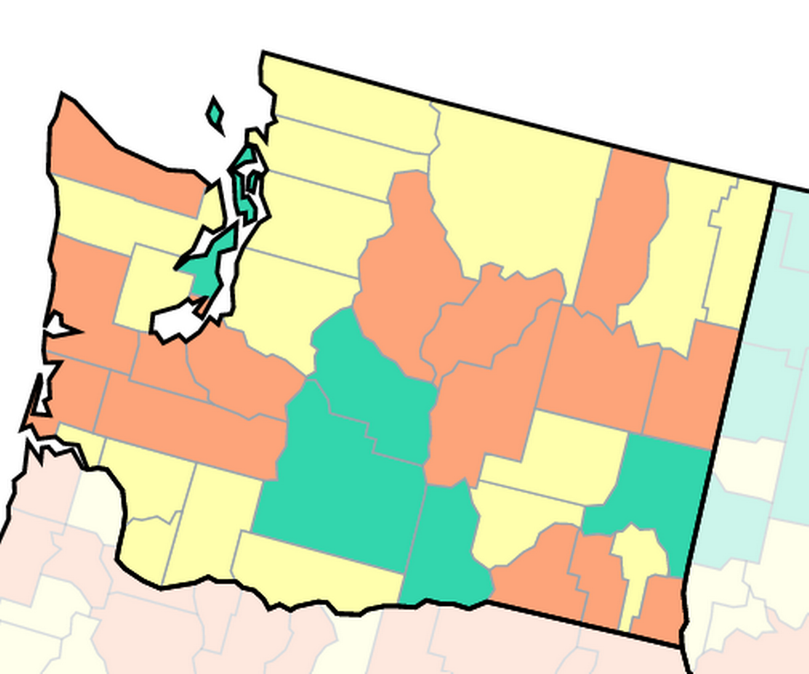 On Friday the Centers for Disease Control rated Benton COVID-19 community transmission level as “low” and the Franklin County level as “medium.” Green is low, yellow is medium and orange is high.