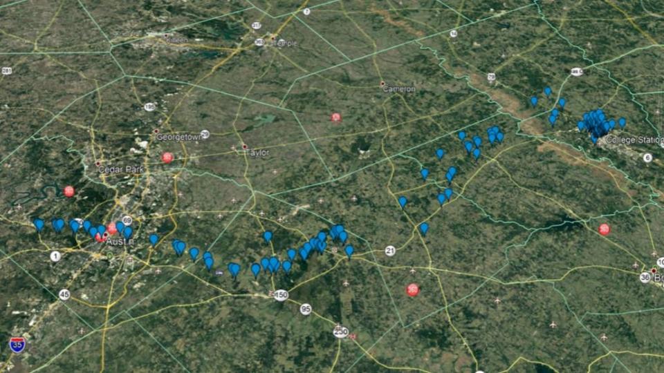 A map of Nick Shaughnessy's cellphone usage on Feb. 28, 2018. / Credit: Travis County Sheriff's Office