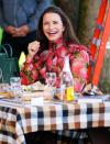 <p>Kristin Davis has something to smile about on Sept. 20 while filming <em>And Just Like That ...</em> in New York City.</p>