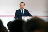 French President Emmanuel Macron delivers a speech on the transformation of the French healthcare system at the Elysee Palace in Paris, France, September 18, 2018. Etienne Laurent/Pool via REUTERS