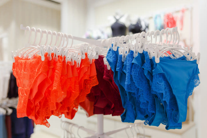 A clothing rack of women's underwear