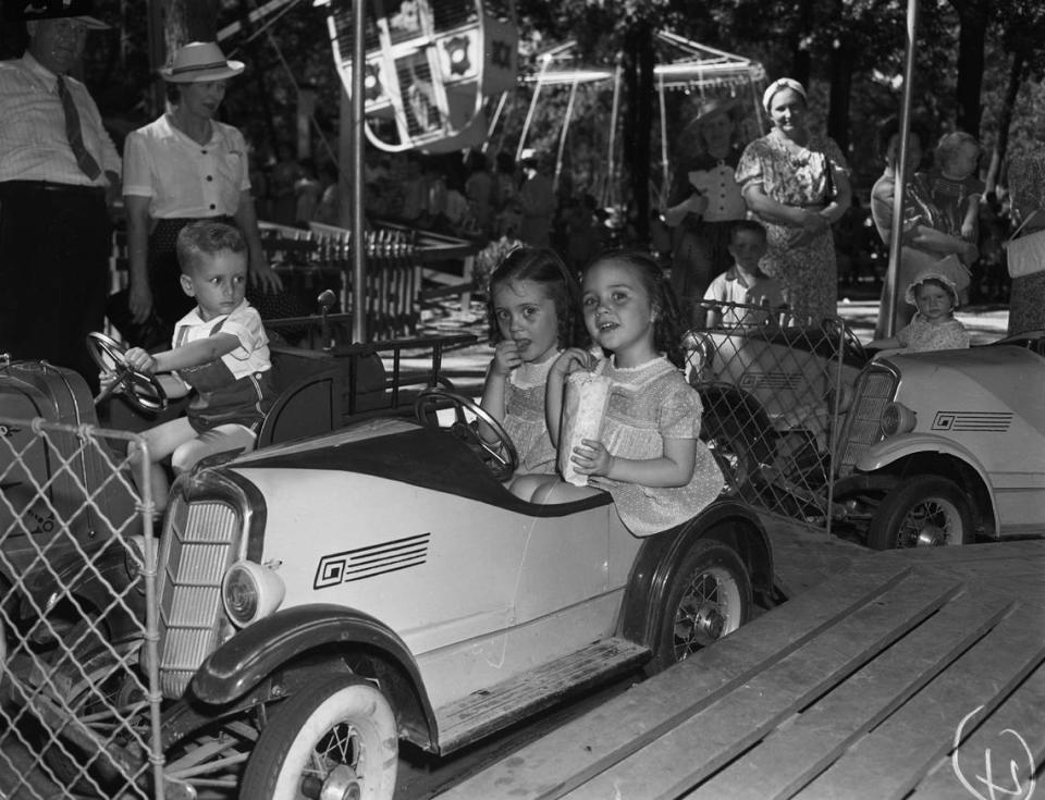 August 1941: Exploring the Forest Park Zoo’s carnival grounds are, from left, twins Lanelle and Lounette Wyatt. They are the 4-year-old daughters of Mr. and Mrs. W.W. Wright.