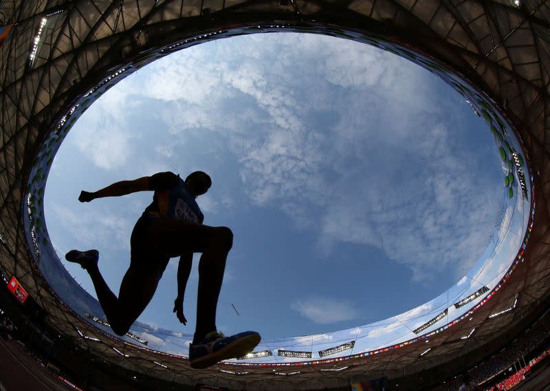 FILE PHOTO: The men's triple jump qualifying round during the 15th IAAF World Championships at the National Stadium in Beijing