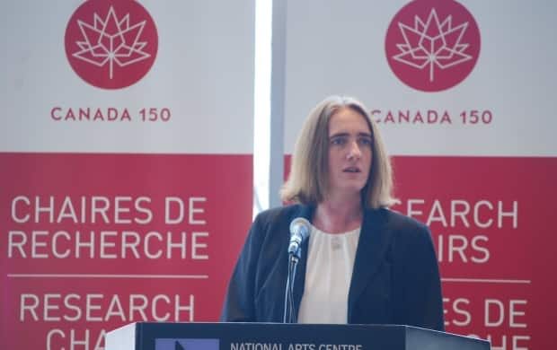 SFU professor and COVID-19 modeller Caroline Colijn seen here in 2017 receiving the Canada 150 Research Chair in Mathematics for Infection, Evolution and Public Health, says time is of the essence with variants of the virus on the rise.