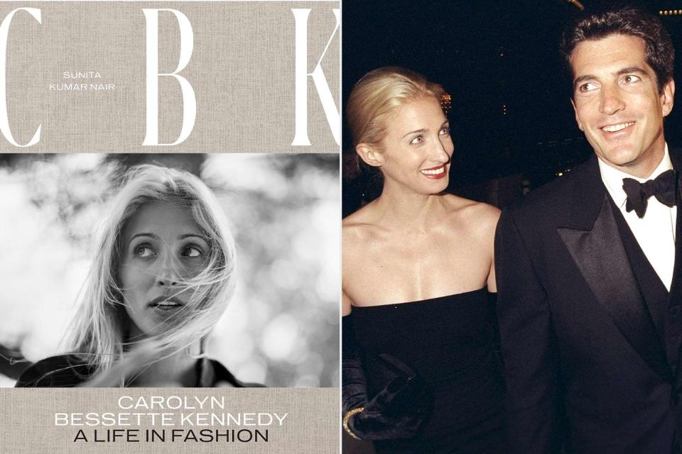 <p>Abrams; Richard Corkery/NY Daily News Archive via Getty </p> Cover of CBK: Carolyn Bessette Kennedy: A Life in Fashion; Carolyn Bessette Kennedy and John F. Kennedy Jr.