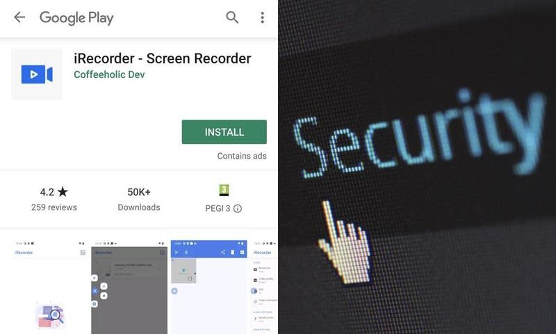 資訊安全網站發現，一款螢幕錄製App「iRecorder – Screen Recorder」竟然在推出的更新版本中藏入惡意程式。（左圖翻攝自WeLiveSecurity，右圖為示意圖，pexels提供）