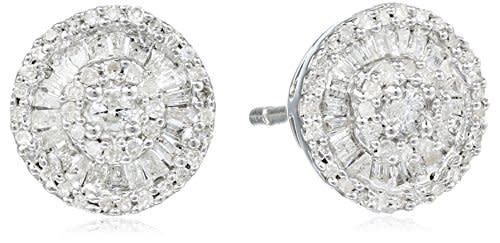 Amazon Collection Sterling Silver Diamond Round Stud Earrings (1/2 cttw)