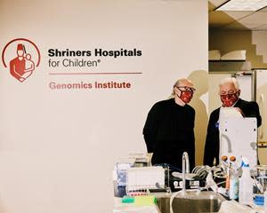 Marc Lalande, Ph.D., vice president of Research Programs at Shriners Hospitals for Children, and Kamran Shazand, Ph.D., director of the Shriners Hospitals for Children Genomics Institute in Tampa, Florida.