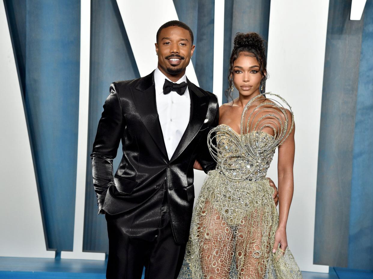 Michael B. Jordan and Lori Harvey pictured at the 2022 Vanity Fair Oscar Party.