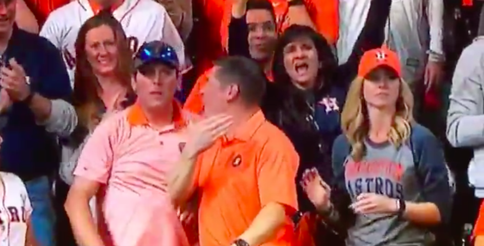 Sarah Head did not seemed pleased after her brother-in-law threw back a home run, but it all worked out in the end. (Screen shot via @WillBrinson)