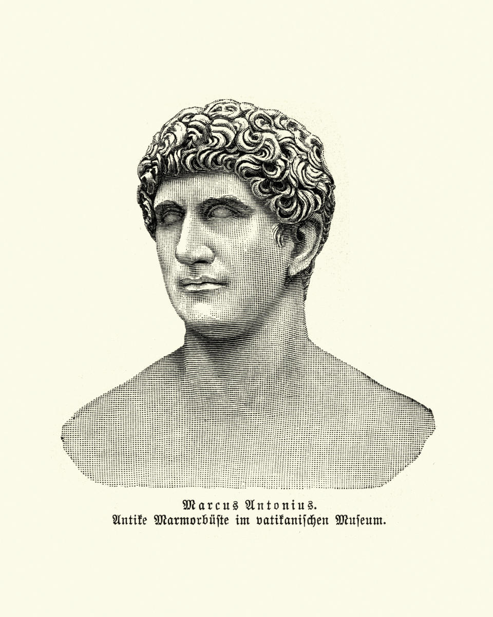 Vintage engraving of Marcus Antonius 14 January 83 BC to 1 August 30 BC (Getty)