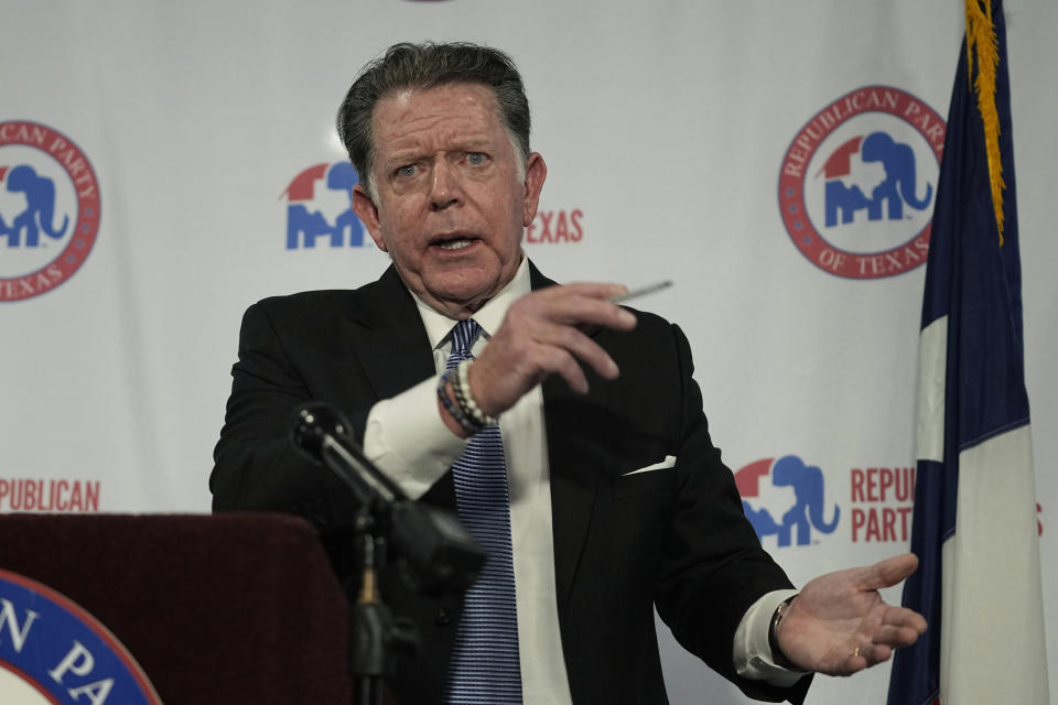 Dan Cordell, attorney for impeached Texas Attorney General Ken Paxton, speaks during a news conference at the Republican Party of Texas headquarters in Austin, Texas, Wednesday, June 7, 2023. (AP Photo/Eric Gay)