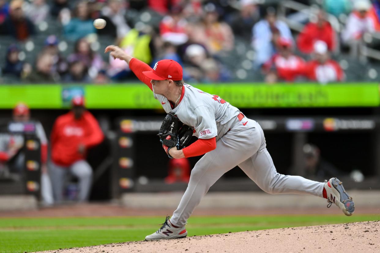 St. Louis Cardinals pitcher Sonny Gray (54) pitches against the New York Mets during the first inning on April 27, 2024, at Citi Field.