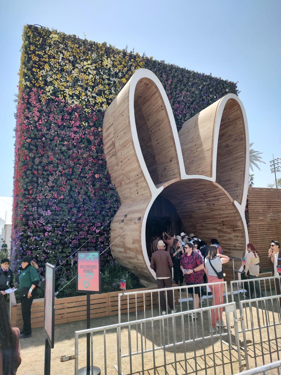 The Adidas flower cube structure at the 2023 Coachella Valley Music and Arts Festival in Indio, Calif., was a hit with Instagram hounds. The bunny-ears shaped entrance was a nod to headliner Bad Bunny.