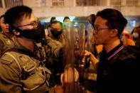 Protesters attend a demonstration in Hong Kong