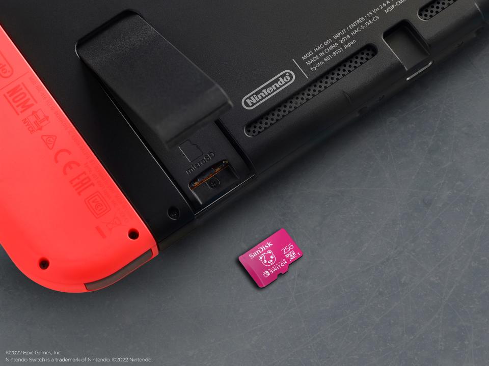 The Fortnite SanDisk microSD card lets gamers load more games onto their Nintendo Switch systems.