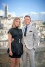 Daniel Craig poses with <em>No Time to Die</em> costar Léa Seydoux in Matera, Italy, on Monday.