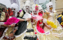 <p>Revelers enjoy the Pride London Parade in London, Saturday, July 8, 2017. (Photo: Frank Augstein/AP) </p>