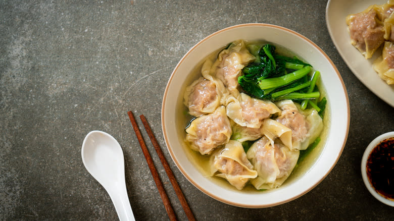 Wonton soup with bok choy