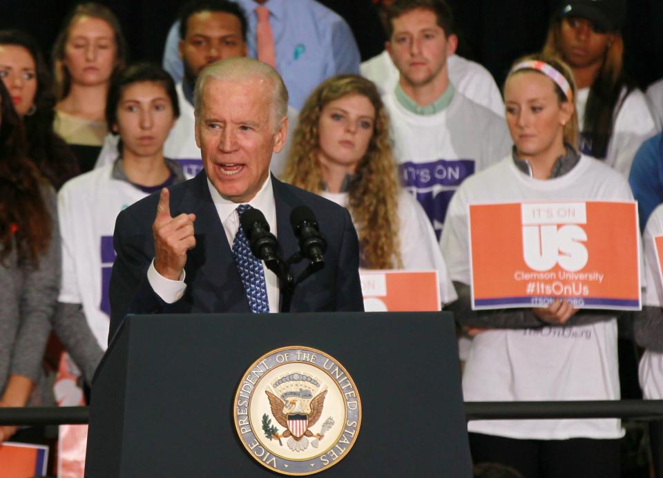 U.S. Vice President Joe Biden talks about Campus Sexual Assault awareness during a assembly in Jervey Gym at Clemson University.