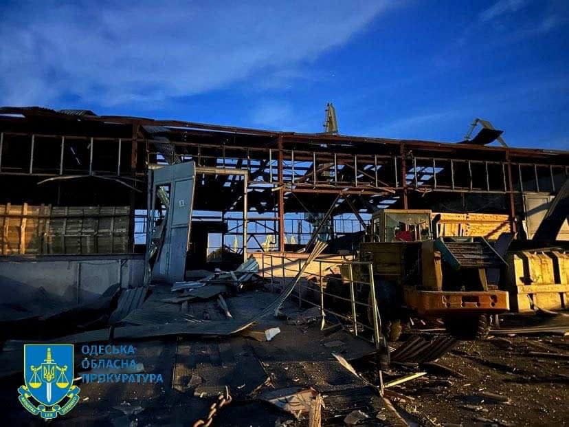 View of the damage at a grain port facility after a reported attack by Russian military drones in the Odesa region, Ukraine, 2 August 2023 (via REUTERS)