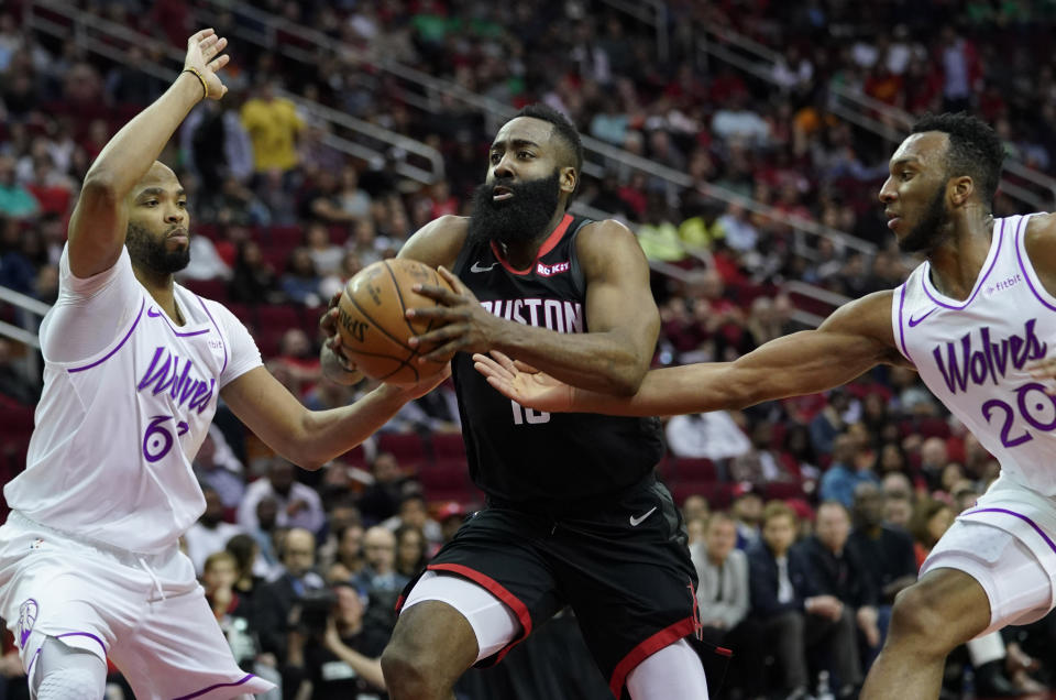 James Harden saw his streak of 303 home games with a free throw broken, but it didn't matter in a win over the Timberwolves.